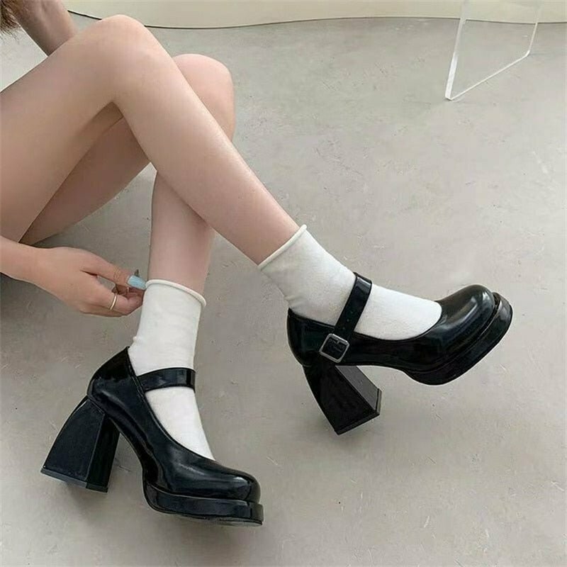 "Y2K & 90s Fashion Preppy High Heel Shoes - Retro, Grunge, and Pastel Goth Styles