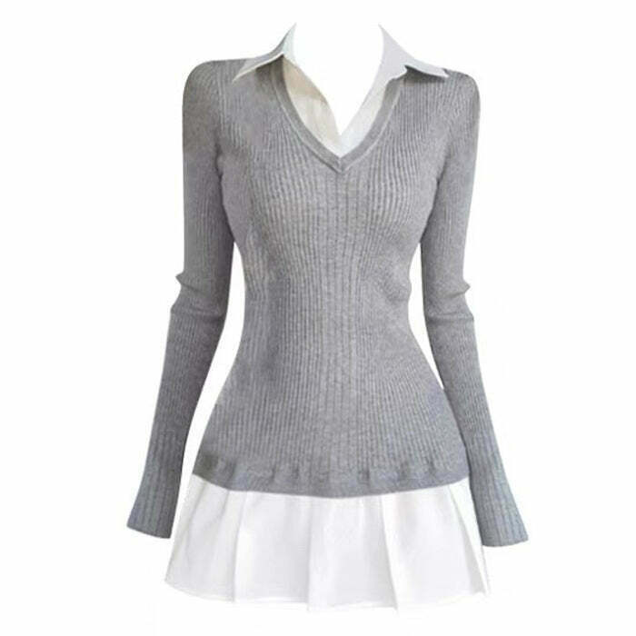 Y2K & 90s Fashion Preppy Style Pleated Knit Dress - Perfect for Summer, Parties, and Grunge