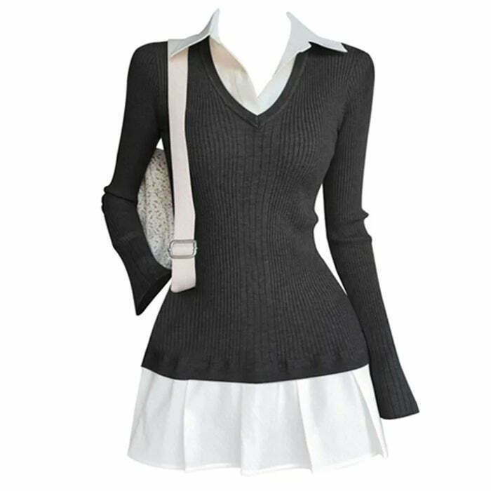 Y2K & 90s Fashion Preppy Style Pleated Knit Dress - Perfect for Summer, Parties, and Grunge