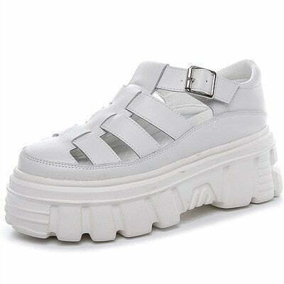 Y2K & 90s Fashion Preppy White Sandals - Perfect for Summer, Grunge, and Retro Outfits