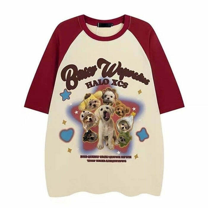 Y2K & 90s Fashion: Puppy Oversized Graphic Tee - Perfect for Grunge, Retro, and Summer Out