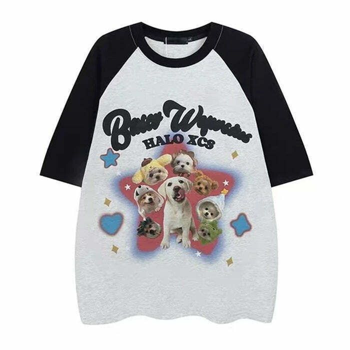 Y2K & 90s Fashion: Puppy Oversized Graphic Tee - Perfect for Grunge, Retro, and Summer Out