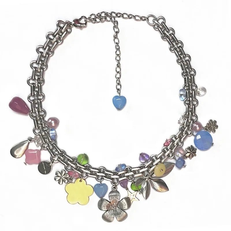 Y2K & 90s Fashion Rainbow Flower Choker - Grunge, Retro, Pastel Goth, Summer Outfits