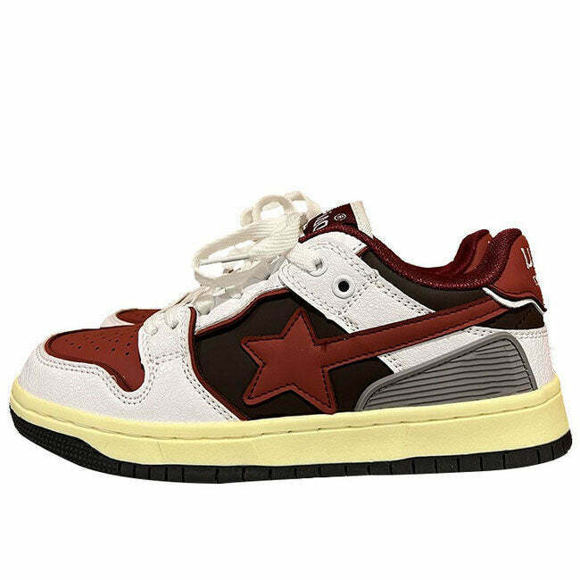 Y2K & 90s Fashion Red & Grey Shooting Star Sneakers - Retro Grunge Y2K Summer Outfit Essential