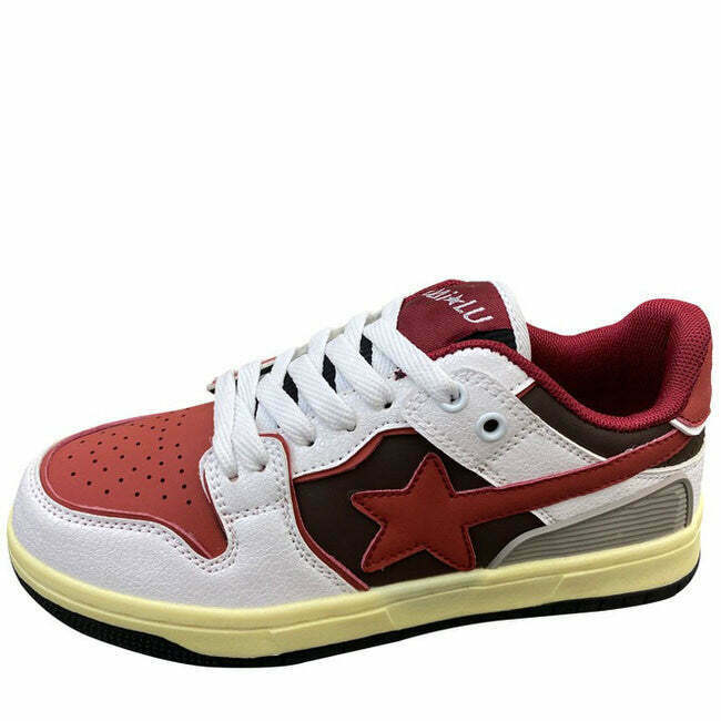 Y2K & 90s Fashion Red & Grey Shooting Star Sneakers - Retro Grunge Y2K Summer Outfit Essential