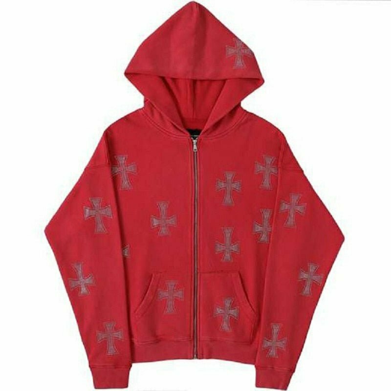 Y2K & 90s Fashion Rhinestone Graphics Oversized Hoodie - Grunge, Retro, and Pastel Goth Styles