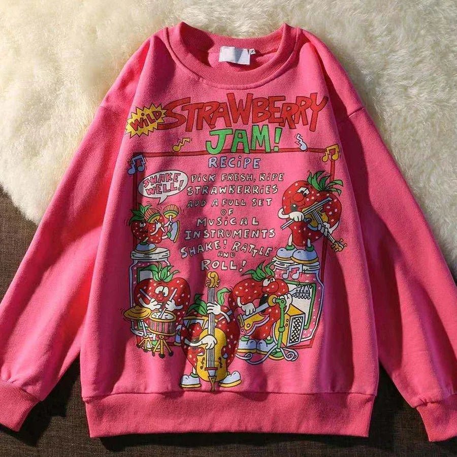 Y2K & 90s Fashion Rose Red Cartoon Sweatshirt - Grunge, Retro, Summer, Party Outfits