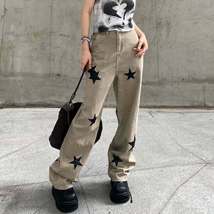 Y2K & 90s Fashion Skater Girl Star Jeans - Retro Grunge, Hip Hop, Summer & Party Out