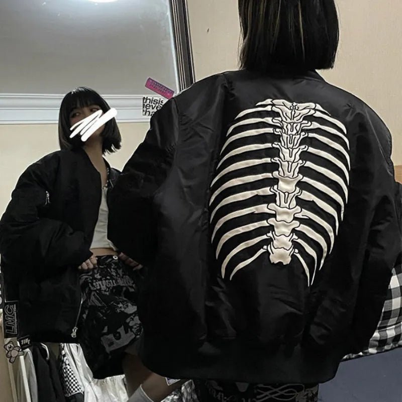 Y2K & 90s Fashion Skeleton Key Bomber Jacket - Grunge, Retro, Summer, Party, Club Out