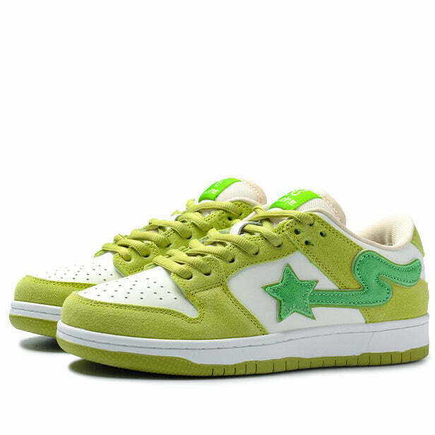 Y2K & 90s Fashion Sour Green Star Sneakers - Retro Grunge, Hip Hop, Summer & Party Outfits