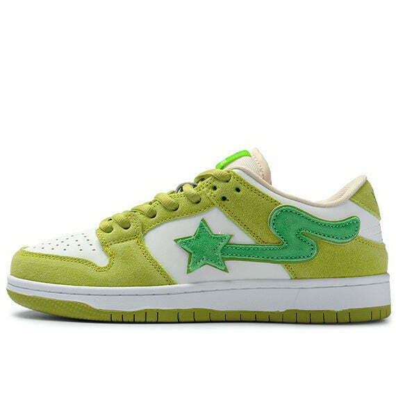 Y2K & 90s Fashion Sour Green Star Sneakers - Retro Grunge, Hip Hop, Summer & Party Outfits