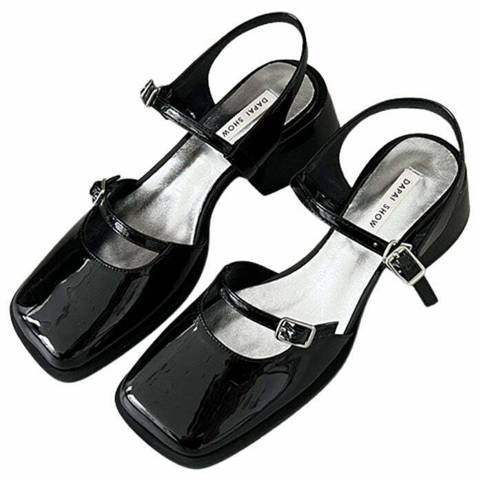 Y2K & 90s Fashion Square Toe Mary Jane Shoes - Retro, Grunge, and Pastel Goth Styles