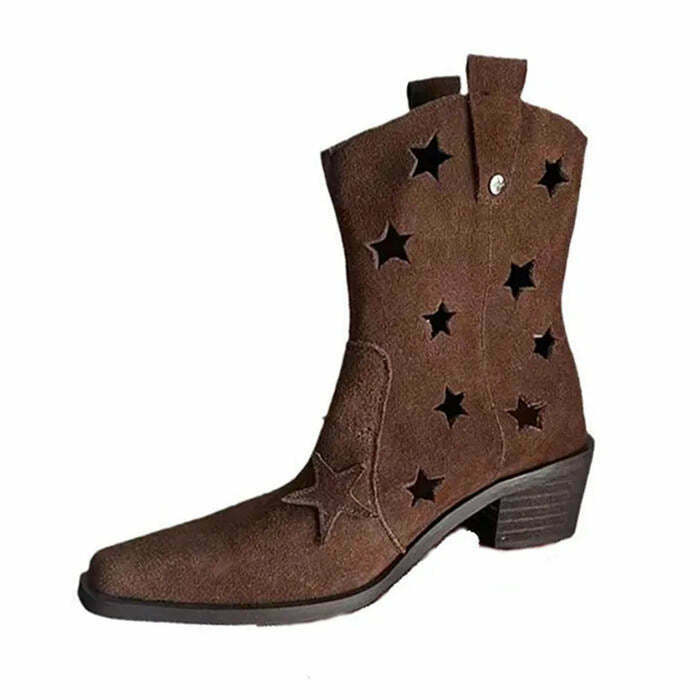 Y2K & 90s Fashion Star Cut Out Cowboy Boots - Retro Grunge, Hip Hop, and Pastel Goth