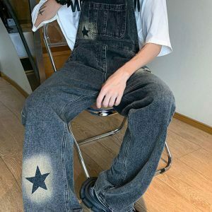 Y2K & 90s Fashion Star Girl Denim Overalls - Grunge, Retro, Summer, Party & Club Out