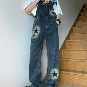 Y2K & 90s Fashion Star Girl Denim Overalls - Grunge, Retro, Summer, Party & Club Out