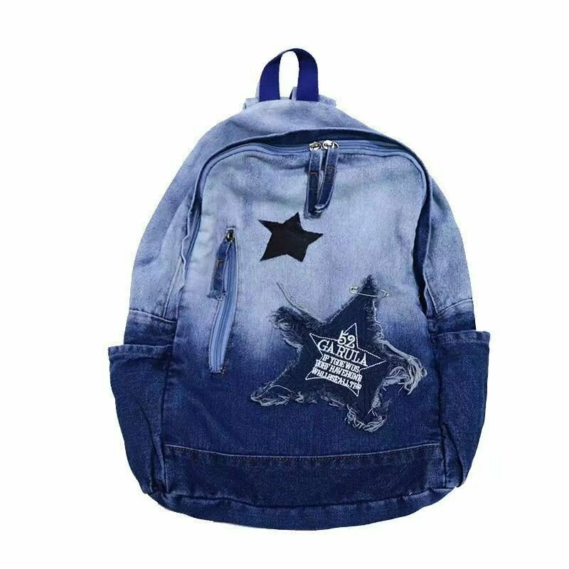 Y2K & 90s Fashion Star Pattern Denim Backpack - Perfect for Grunge, Retro, and Summer Outfits