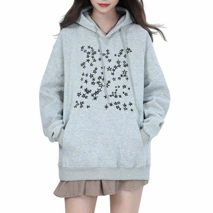 Y2K & 90s Fashion Stars Embroidery Hoodie - Grunge, Retro, Summer, Party & Club Outfits