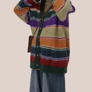 Y2K & 90s Fashion Striped Cardigan - Perfect for Summer, Grunge, and Retro Outfits