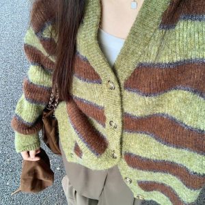 Y2K & 90s Fashion Striped Cardigan - Retro Grunge, Summer Outfits, Baby Tees,