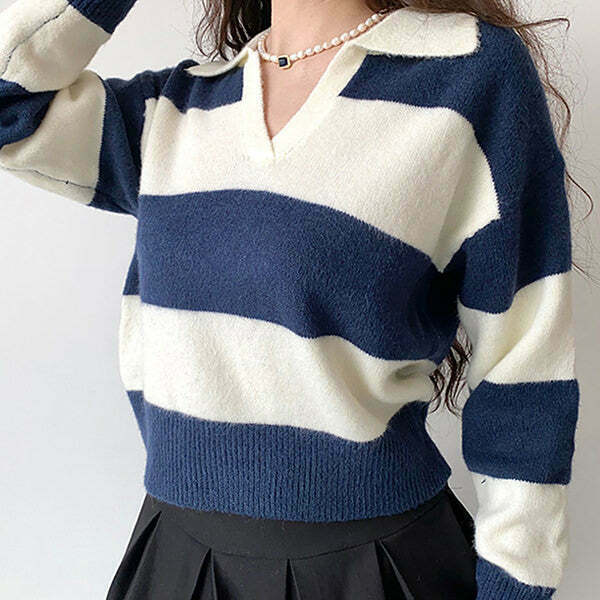 Y2K & 90s Fashion Striped Pullover - Retro Grunge, Summer Outfits, Baby Tees,