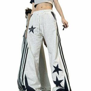 Y2K & 90s Fashion Striped Star Casual Joggers - Retro Grunge Summer Outfit