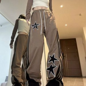 Y2K & 90s Fashion Striped Star Casual Joggers - Retro Grunge Summer Outfit