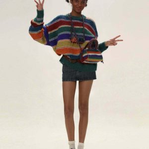 Y2K & 90s Fashion Striped Sweater - Retro, Grunge, Summer, Party, and Club Out