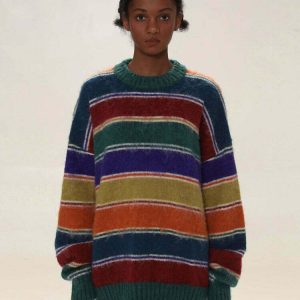 Y2K & 90s Fashion Striped Sweater - Retro, Grunge, Summer, Party, and Club Out