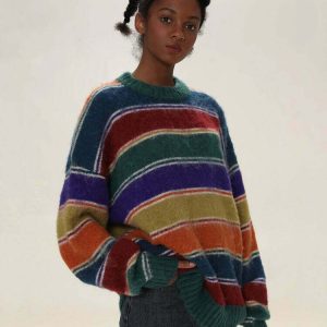 Y2K & 90s Fashion Striped Sweater - Retro, Grunge, Summer, Party, and Club Out