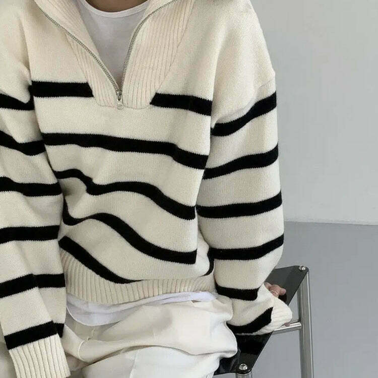 Y2K & 90s Fashion Striped Zip-Up Sweater - Grunge, Retro, Summer, Party, Club