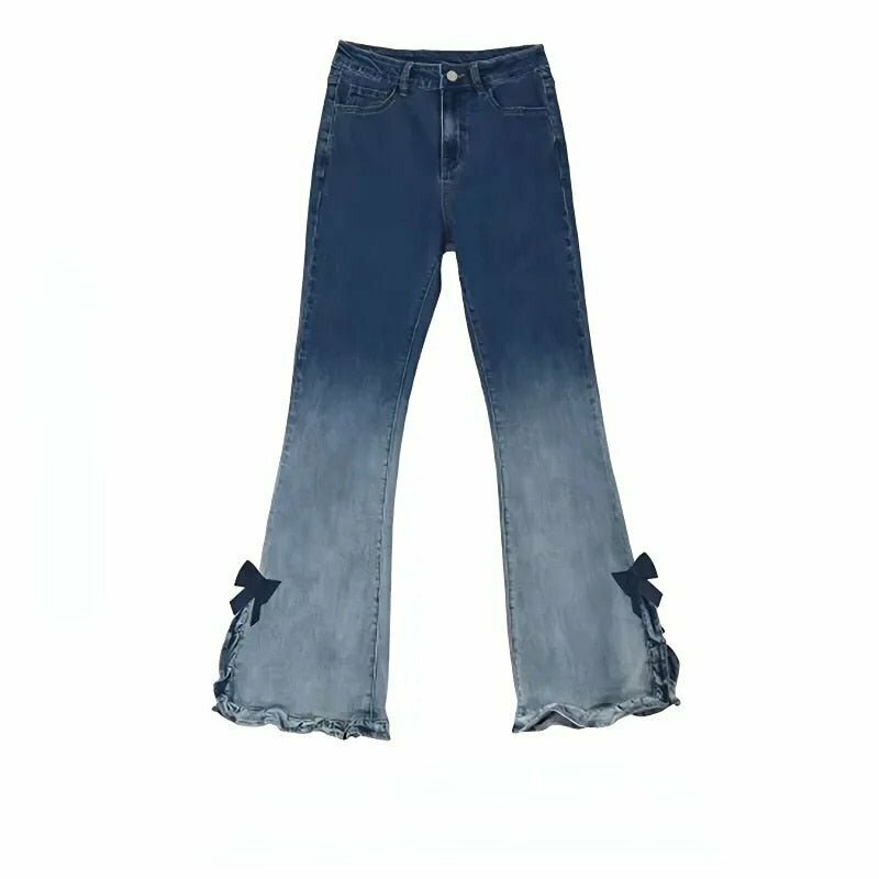 Y2K & 90s Fashion Sweet Bow Flare Jeans - Retro Grunge, Summer & Party Outfits