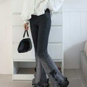 Y2K & 90s Fashion Sweet Bow Flare Jeans - Retro Grunge, Summer & Party Outfits