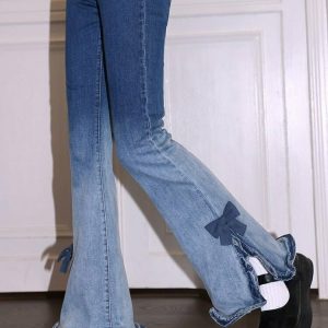 Y2K & 90s Fashion Sweet Bow Flare Jeans - Retro Grunge, Summer & Party Outfits