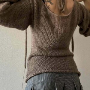 Y2K & 90s Fashion Tie Back Knitted Sweater - Grunge, Retro, Summer, Party, Club