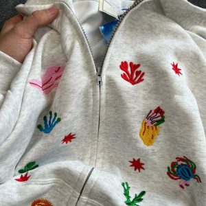 Y2K & 90s Fashion Underwater Life Embroidery Hoodie - Grunge, Retro, Summer, Party Outfits