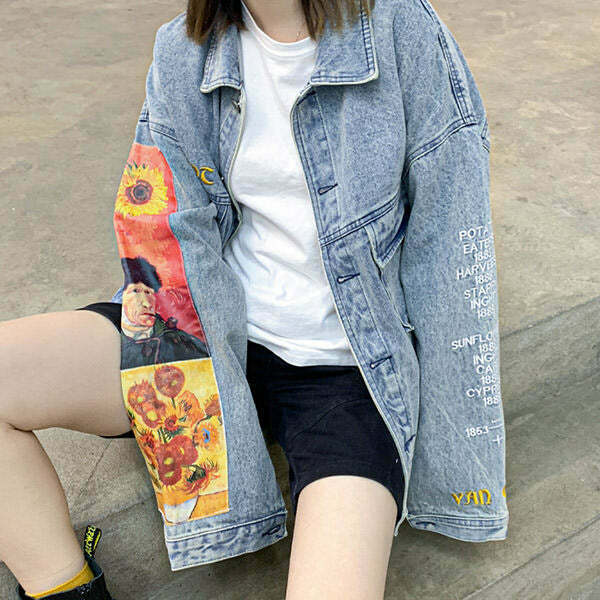 Y2K & 90s Fashion Van Gogh Denim Jacket - Retro Grunge, Summer Outfits, Party & Club