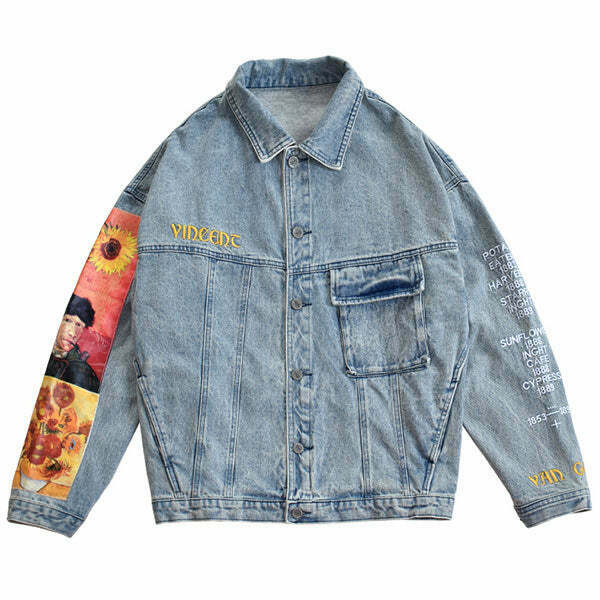 Y2K & 90s Fashion Van Gogh Denim Jacket - Retro Grunge, Summer Outfits, Party & Club