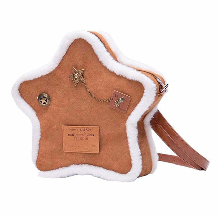 Y2K & 90s Fashion Vanilla Girl Sheepskin Star Backpack - Retro, Grunge, Pastel Goth