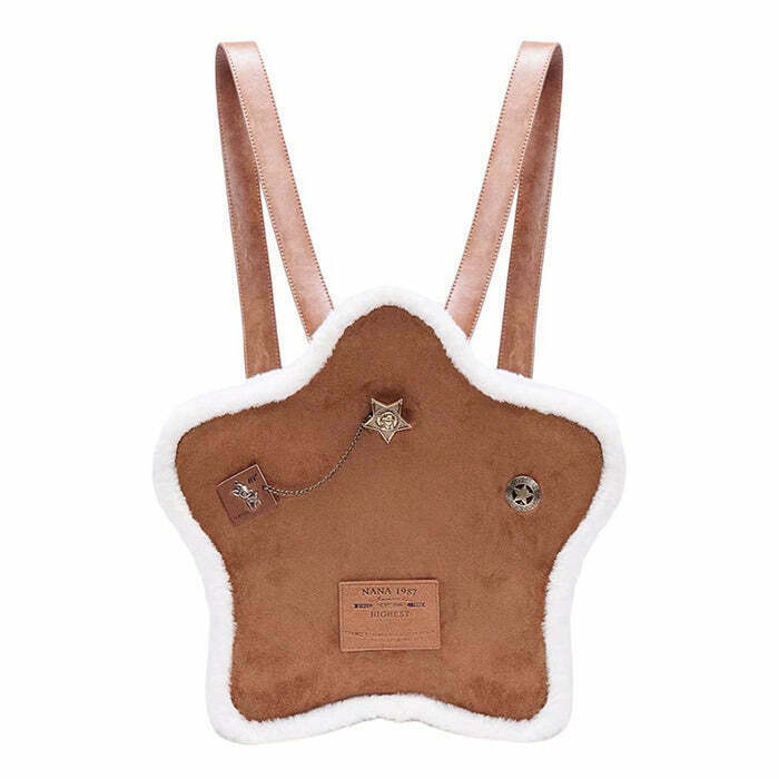 Y2K & 90s Fashion Vanilla Girl Sheepskin Star Backpack - Retro, Grunge, Pastel Goth