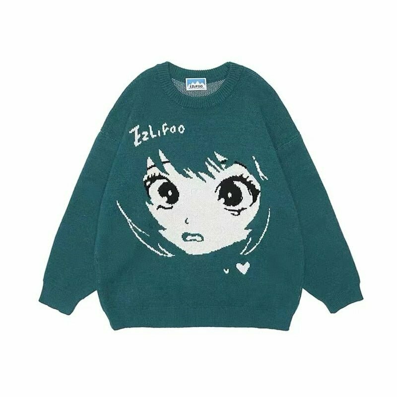 Y2K & 90s Fashion Vintage Aesthetic Anime Sweater - Grunge, Retro, Pastel Goth Outfits