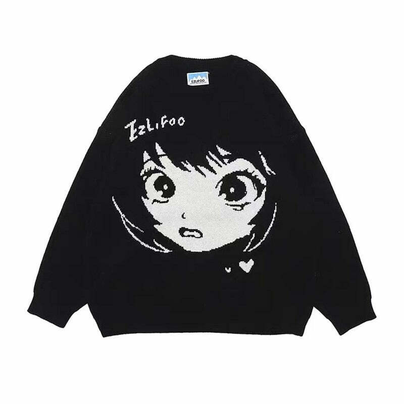 Y2K & 90s Fashion Vintage Aesthetic Anime Sweater - Grunge, Retro, Pastel Goth Outfits