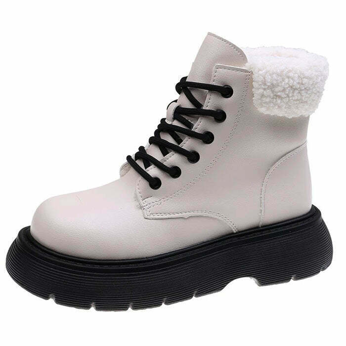 Y2K & 90s Fashion Warm Sheepskin Ankle Boots - Retro, Grunge, Goth, and Hip