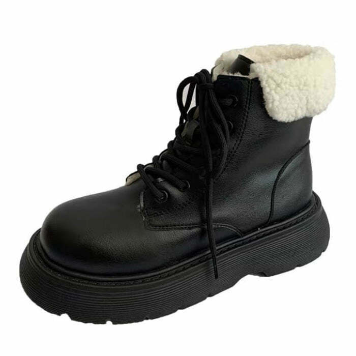 Y2K & 90s Fashion Warm Sheepskin Ankle Boots - Retro, Grunge, Goth, and Hip