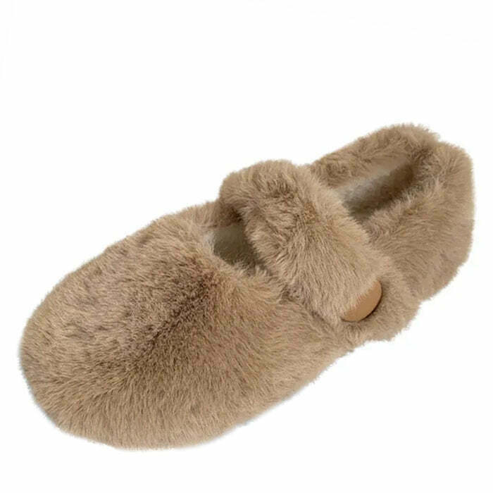 Y2K & 90s Fashion Warm Sheepskin Ballet Flats - Retro, Grunge, Pastel Goth, Summer