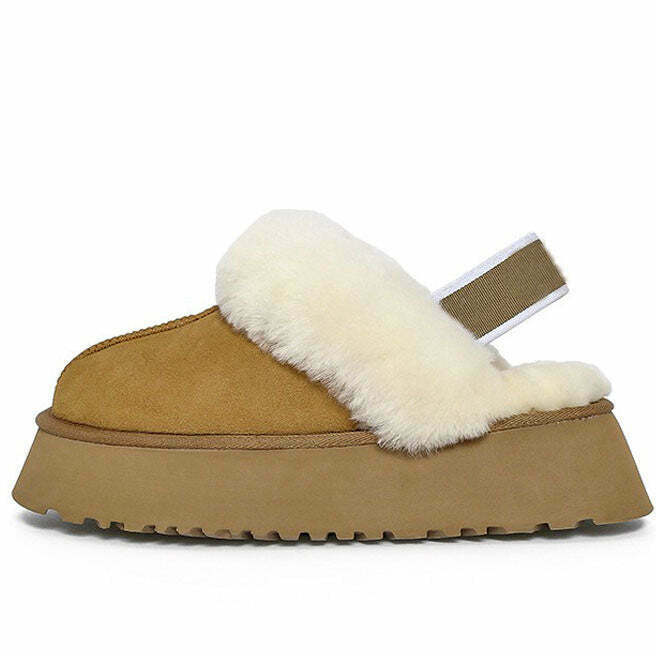 Y2K & 90s Fashion Warm Sheepskin Platform Slippers - Retro Grunge & Pastel Goth Style