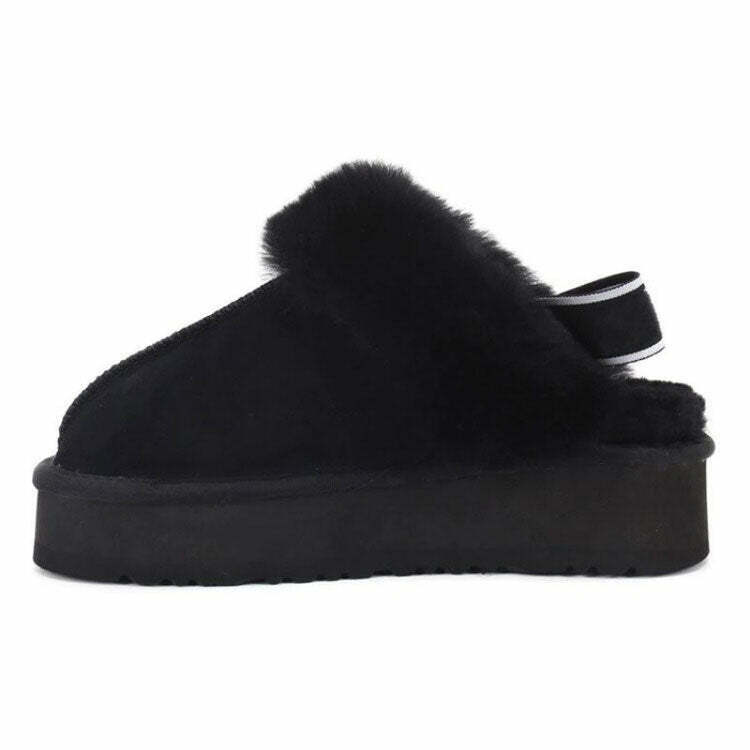 Y2K & 90s Fashion Warm Sheepskin Platform Slippers - Retro Grunge & Pastel Goth Style