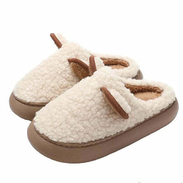 Y2K & 90s Fashion Warm Teddy Slippers - Retro Grunge, Pastel Goth, Hip Hop Style