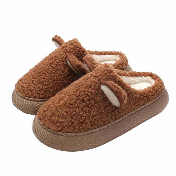 Y2K & 90s Fashion Warm Teddy Slippers - Retro Grunge, Pastel Goth, Hip Hop Style