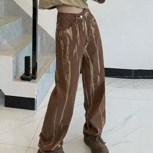 Y2K & 90s Fashion Week Brown Jeans - Retro Grunge, Summer Outfits, Hip Hop Style