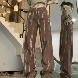 Y2K & 90s Fashion Week Brown Jeans - Retro Grunge, Summer Outfits, Hip Hop Style